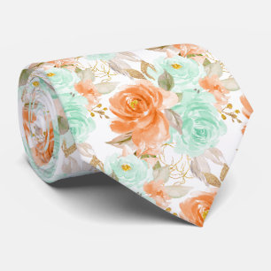 Gravata PixDezines H2 Coral Laranja Rosas Verdes  