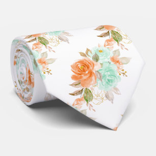 Gravata PixDezines H2 Coral Laranja Rosas Verdes