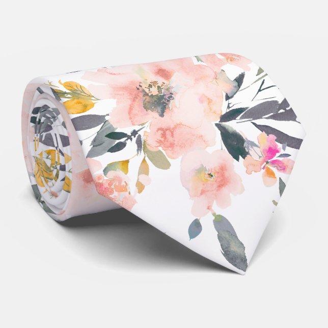 Gravata PixDezines H2 Flores da Primavera Bege Cinza (Rolled)