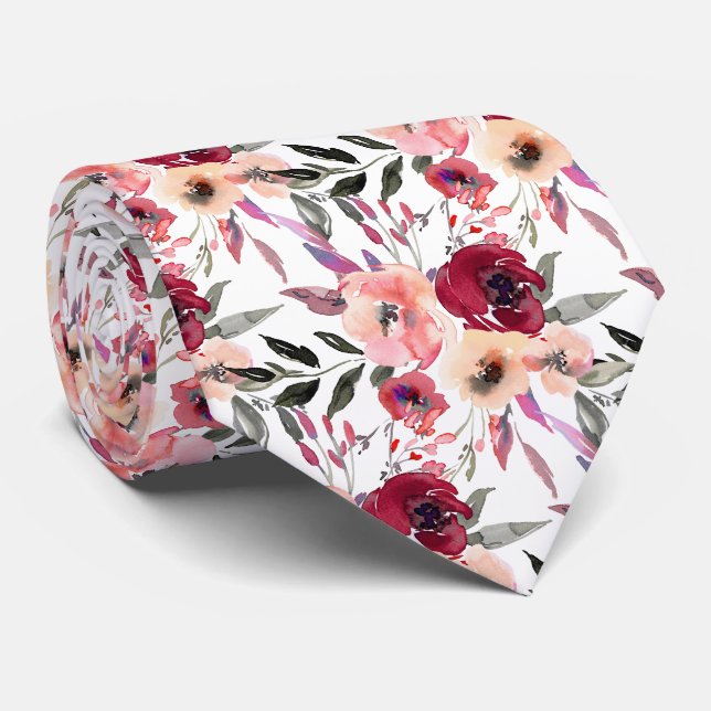 Gravata PixDezines H2 Flores da Primavera Bege Vermelho (Rolled)