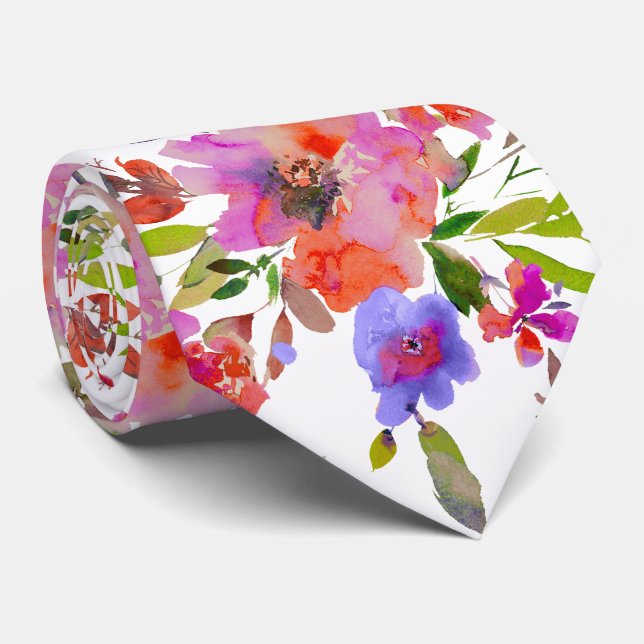 Gravata PixDezines H2 Flores da Primavera Rosa Vermelho (Rolled)