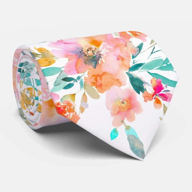Gravata PixDezines H2 Flores de Primavera Jade Laranja (Rolled)