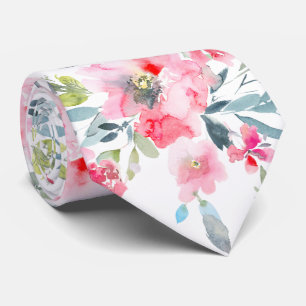 Gravata PixDezines H2 Flores de Primavera Rosa Azul Empoei