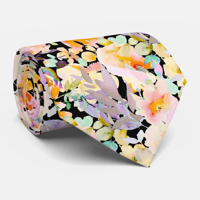 Gravata PixDezines H2 Flores de Primavera Rosa Mostarda (Rolled)