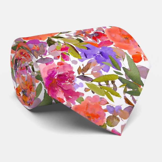 Gravata PixDezines H2 Flores de Verão Tons Vibrantes (Rolled)