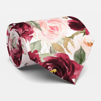 Gravata PixDezines H2 Flores Rosas Bege Bege Burgundy