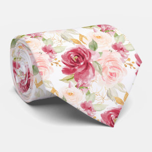 Gravata PixDezines H2 Flores Rosas Rosa Bege Raspberry