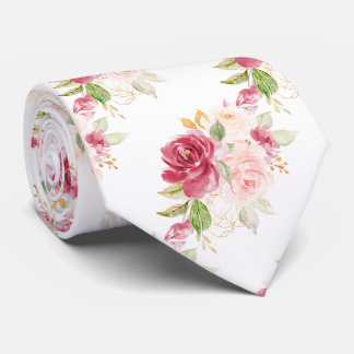 Gravata PixDezines H2 Flores Rosas Rosa Bege Raspberry