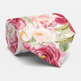 Gravata PixDezines H2 Flores Rosas Rosa Bege Raspberry