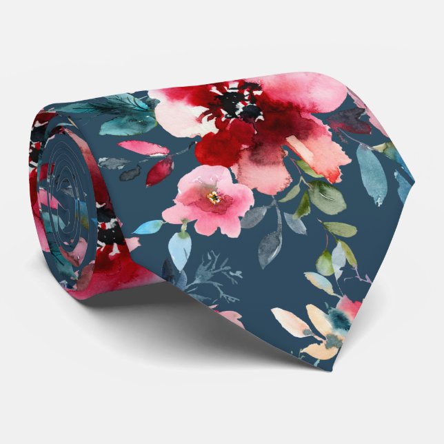 Gravata PixDezines H2 Mid Summer Flowers Burgundy Slate (Rolled)