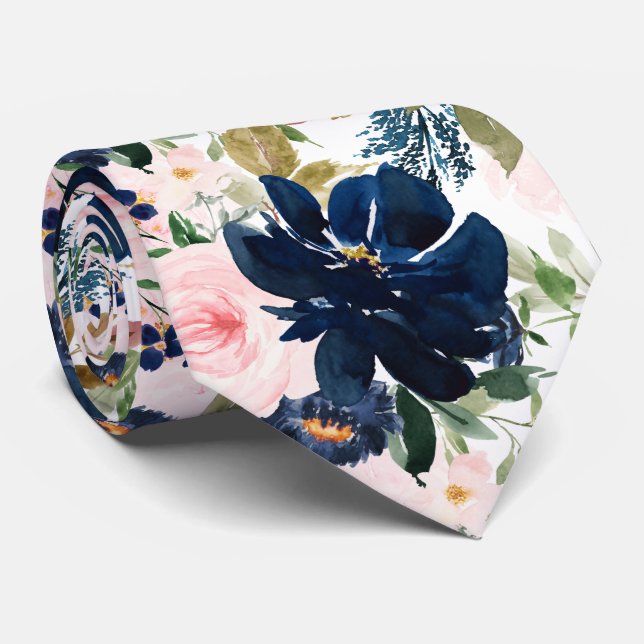 Gravata PixDezines H2 Rosa Bege Naval Flores  (Rolled)