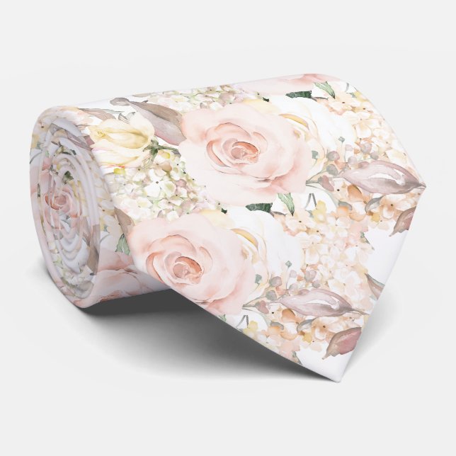 Gravata PixDezines H2 Verão Bege Rosas Hydrangea (Rolled)