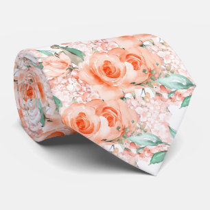 Gravata PixDezines H2 Verão Coral Laranja Rosas Hortênsias