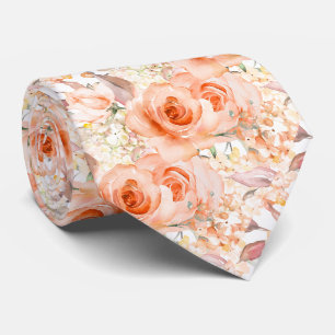 Gravata PixDezines H2 Verão Rosas Laranja Peachy Hortênsia