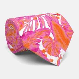 Gravata PixDezines Jungle Havaiano Rosa Quente Laranja