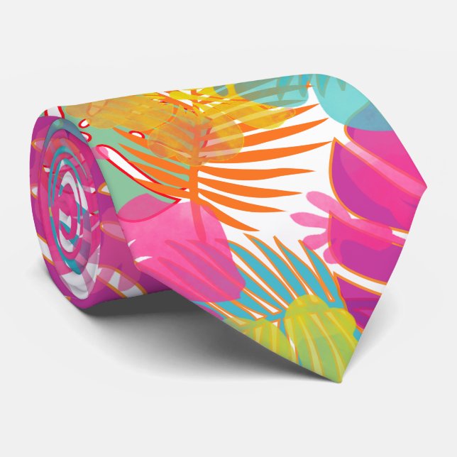 Gravata PixDezines Pink Hibiscus/Floresta Tropical (Rolled)