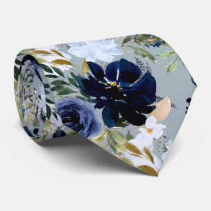 Gravata PixDezines Poeira Azul Azul Marinho Flor de Aquare