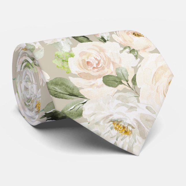 Gravata PixDezines Rosas Alabaster Cream aquarela (Rolled)