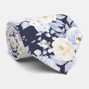 Gravata PixDezines Rosas Aquarela Azul Gelo Creme Pescoço
