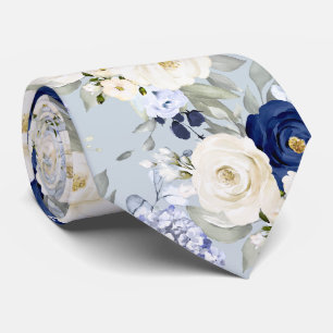 Gravata PixDezines Rosas Aquarela Azul Marinho Creme