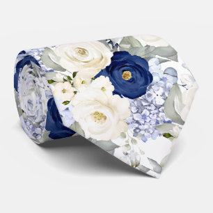Gravata PixDezines Rosas Aquarela Azul Marinho Creme