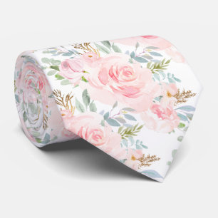 Gravata PixDezines Rosas Aquarela Rosa Desbotado Azul