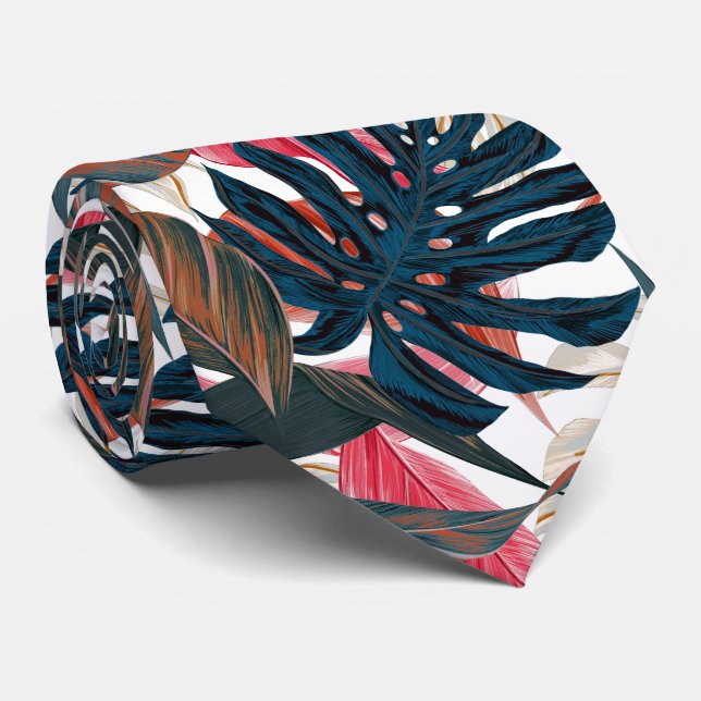 Gravata PixDezines Thunder Azul Folhagem Tropical Enferruj (Rolled)