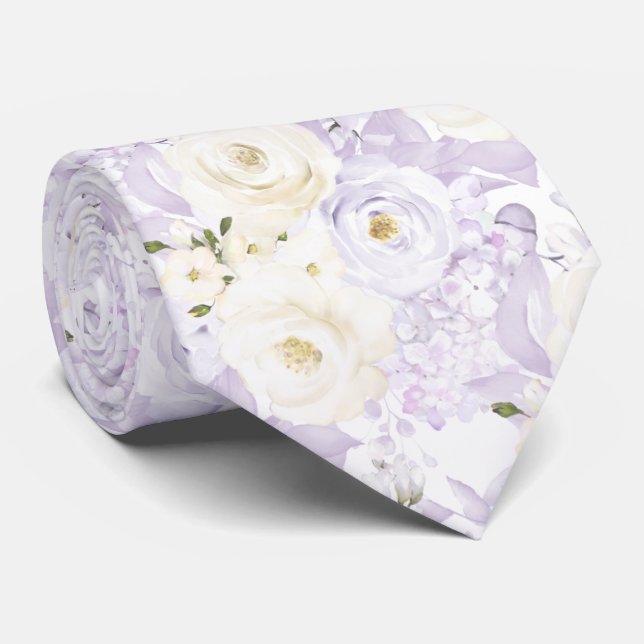 Gravata PixDezines Watercolor Rosas Lilac Purple n Cream (Rolled)