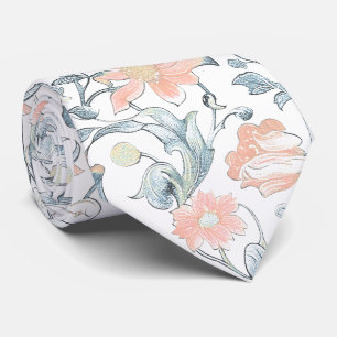 Gravata PixDezines William Morris Azul Desbotado e Rosa Co