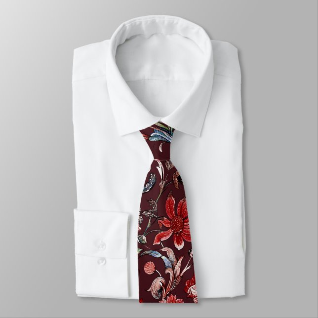 Gravata PixDezines William Morris Burgundy Fundo DIY (Amarrado)