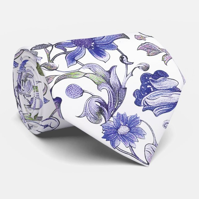 Gravata PixDezines William Morris Floral Purple Green (Rolled)