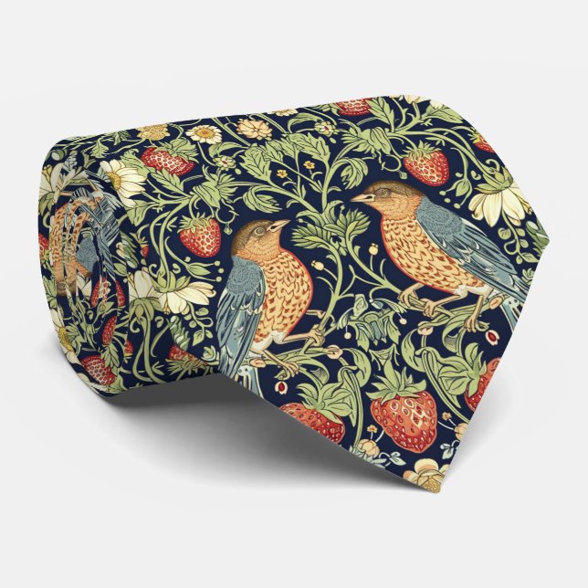 Gravata PixDezines William Morris Strawberry Thief Rosa (Rolled)
