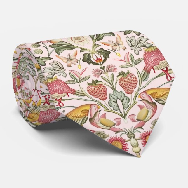 Gravata PixDezines William Morris Strawberry Thief Rosa (Rolled)