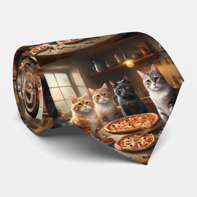 Gravata "Pizza Paw-ty: Quatro Gatos Entrando!" (Rolled)