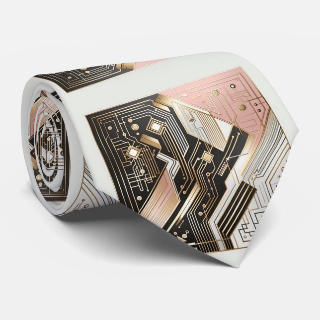 Gravata Placa de Circuito Abstrato - Arte Deco Retro (Rolled)