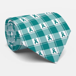 Gravata Plaid Verde Azul-Claro de Consciencialização do Ca