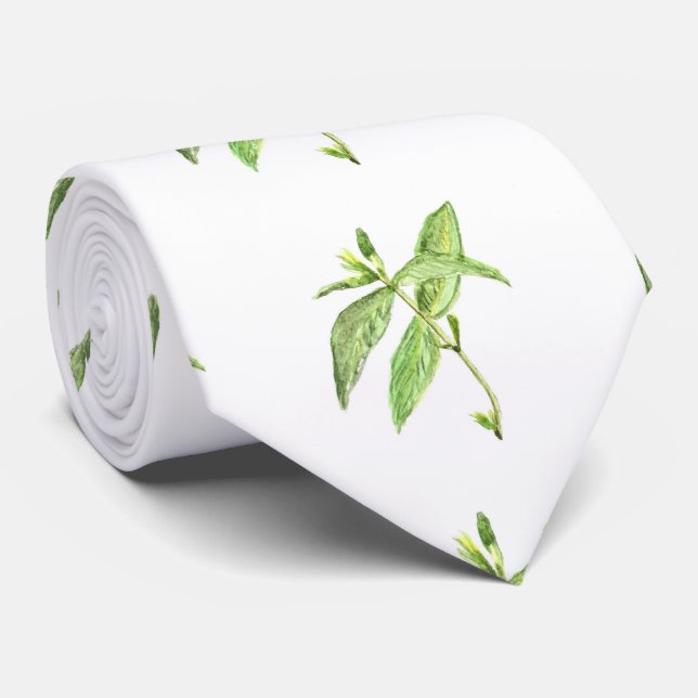 Gravata Plantas botânicas de erva-mint aquarela de jardim  (Rolled)