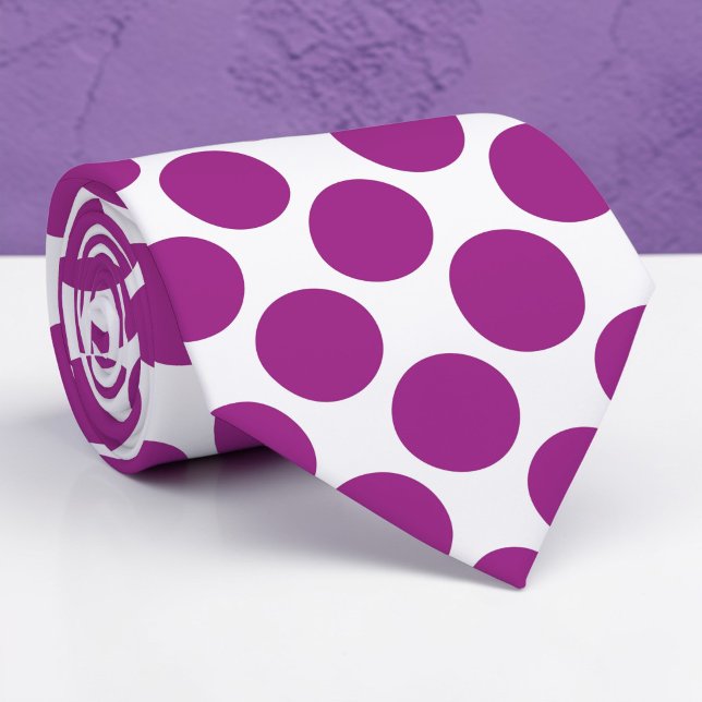 Gravata Plum Purple Polka Dots on White Custom Necktie (Criador carregado)