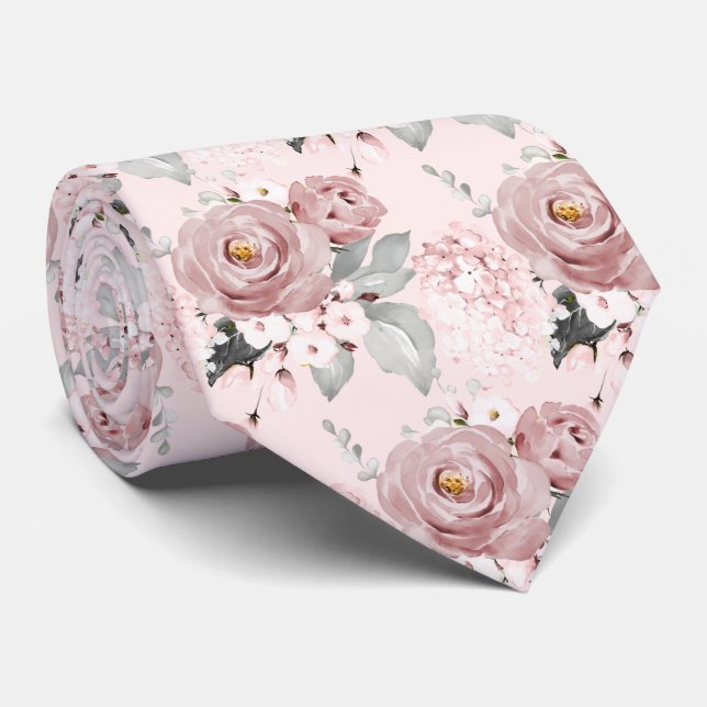 Gravata Poeira de aguarela Rosas Hidrângeas fundo DIY N (Rolled)