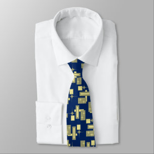 Gravata Poeira de Estrelas Retro Geométrico Azul Marinho