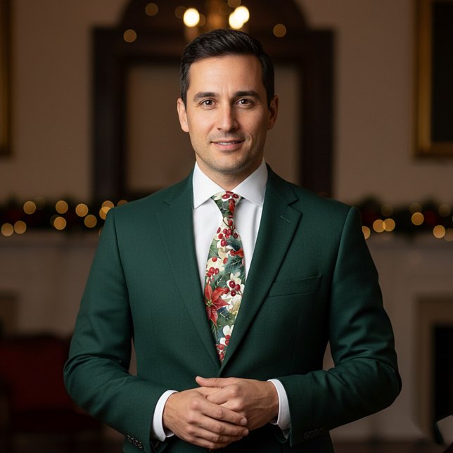 Gravata Poinsettia aquosa e padrão sagrado Natal (Criador carregado)