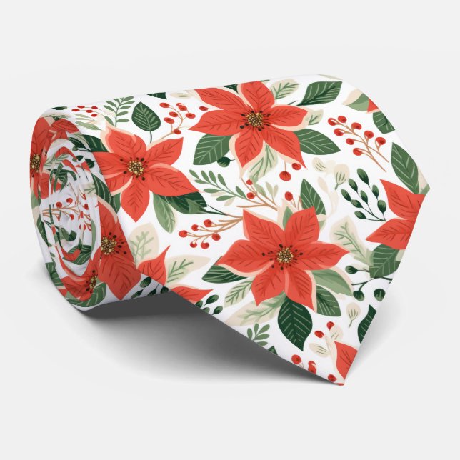 Gravata Poinsettias Vermelhas Festivas (Rolled)