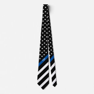 Gravata Polícia de Linha Azul Thin - Monograma Americano