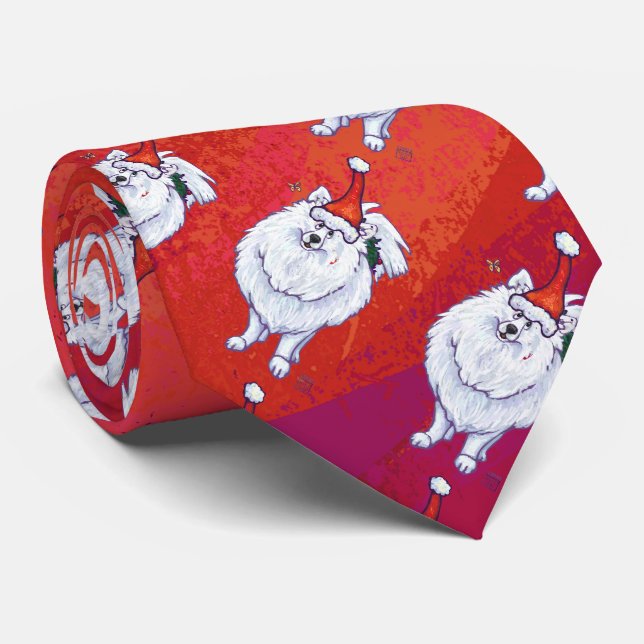 Gravata Pom branco festivo Pom Pup em vermelho (Rolled)
