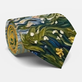 Gravata Pomar de amendoeiras ao estilo de Van Gogh, florad