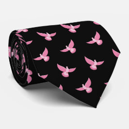 Gravata Pombo rosa elegante sobre padrão preto sem costura