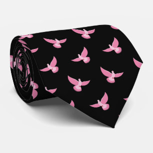 Gravata Pombo rosa elegante sobre padrão preto sem costura