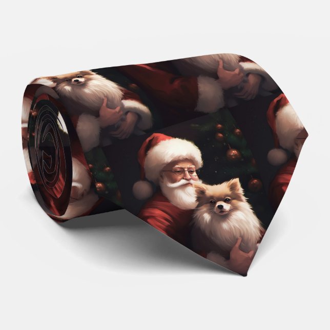 Gravata Pomerânia com Papai Noel Natal Festivo (Rolled)
