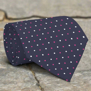 Gravata Pontos Brancos Rosa Em Fundo Azul-Marinho Padrinho