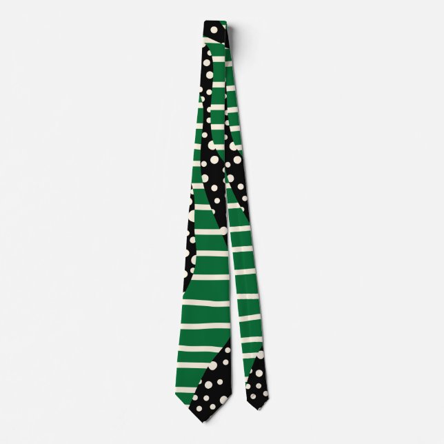 Gravata Pontos e faixas 2 - Verde, creme e preto (Frente)